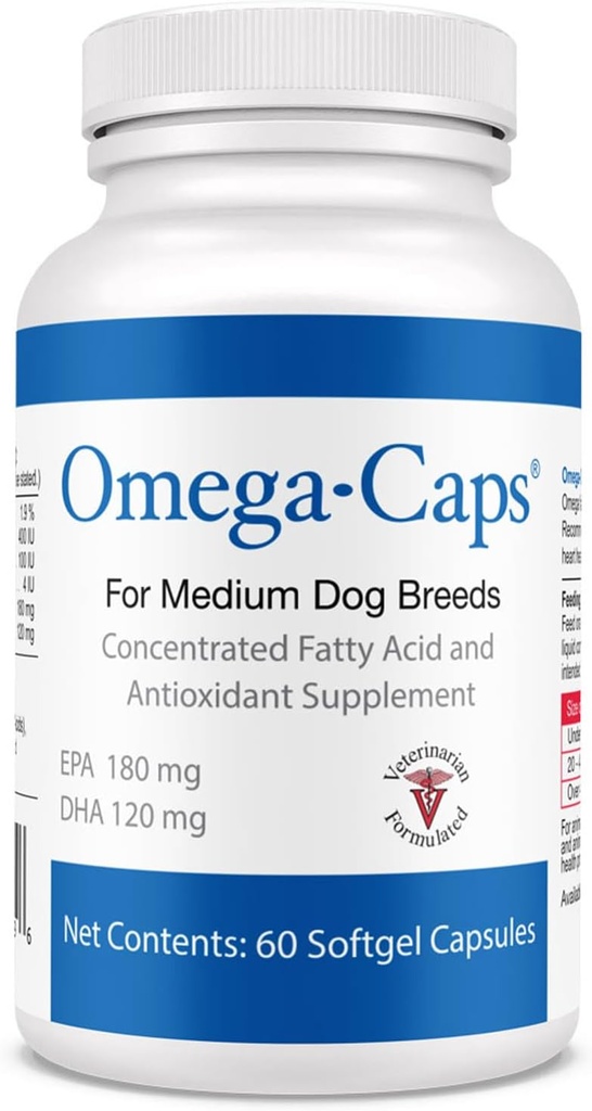 Omega-Caps keskmise koeratõugudele - Omega 3, vitamiinid, mineraalid, antioksüdandid - immuunsüsteemi toetamine, liigesed, süda ja aju - 60 Softgel kapslit