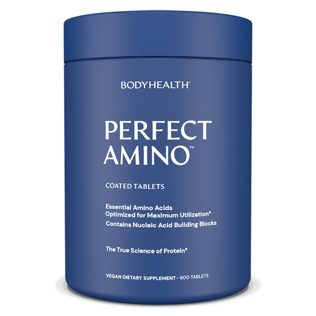 BodyHealth PerfectAmino (600 ct) Kergesti allaneelatavad tabletid, olulised aminohapete lisand BCAA-dega, veganproteiin enne / pärast treeningut ja lihaste taastumine lüsiini, trüptofaani, leutsiini, metioniiniga