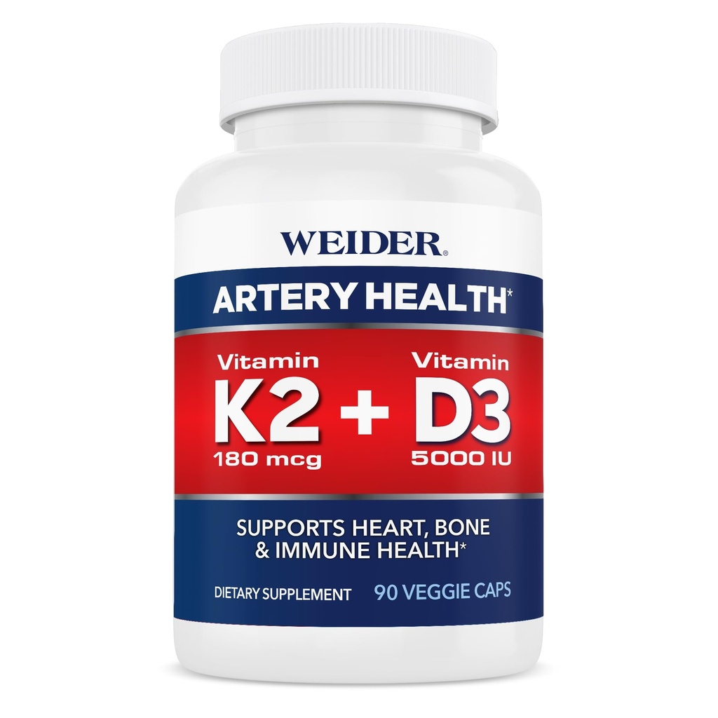 Weider Artery Health Supplement, vitamiin K2 (180mcg) ja vitamiin D3 (5000iu), 90 Veggie kapslid