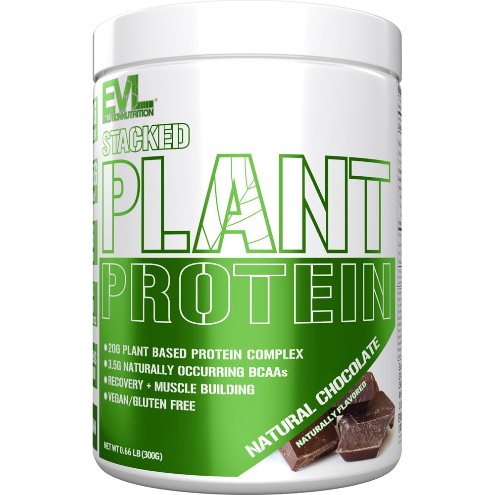 Evlution Nutrition Stacked Plant Protein Powder, Vegan, Non-GMO, Gluteenivaba, Probiootikumid, BCAAs, Fiber, Taimepõhine Valgukompleks, 300G (looduslik šokolaad)