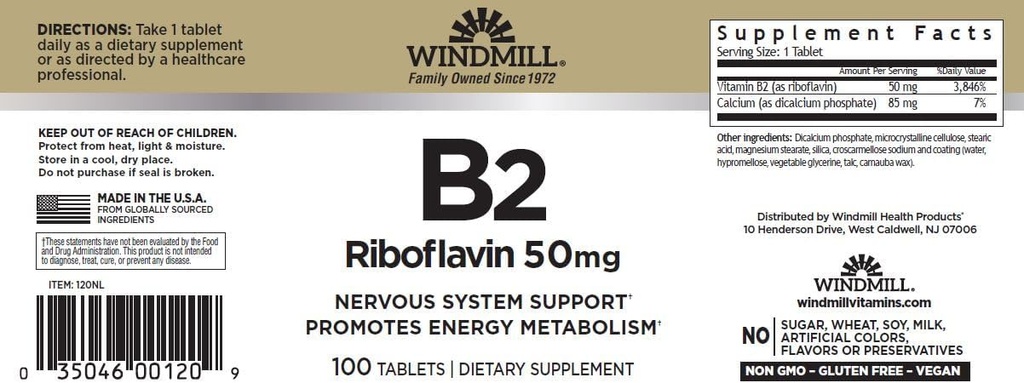 Tuuleveski Vitamiin B-2 50 mg tabletid - 100 ea (6 pakendit)