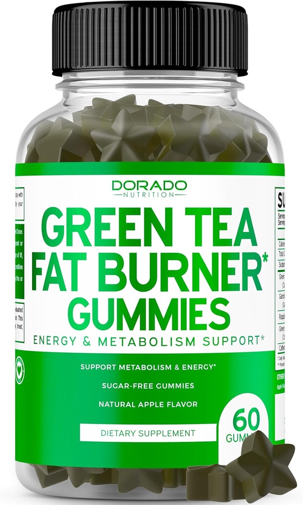 Roheline tee Fat Burner Kaalulangus Gummies (60 Count) Fat Burner Naised - isu vähendav kaalulangus täiendada meestele ja naistele Apple maitsestatud - Kolmanda osapoole testitud - USA Made