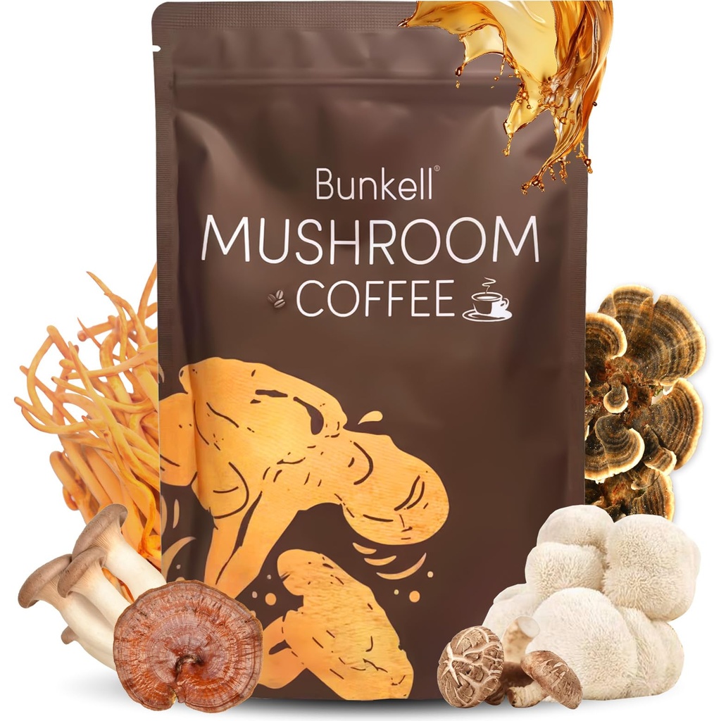 Seenekohv, Adaptogenic 6 Seened Lõvi Mane, Reishi, Cordyceps, Shiitake, King Trumpet & Turkey Sail, Instant Coffee Powder energia, seedimine ja immuuntoetus, 30 Servings