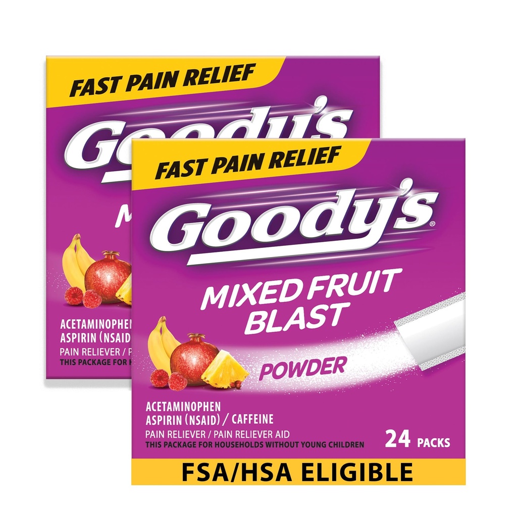 Goody's Extra Tugevus Peavalu Pulber, Segatud Puuviljad Lõhnaaine Lahustipakendid, 24 üksikpakendit (2 pakendit)