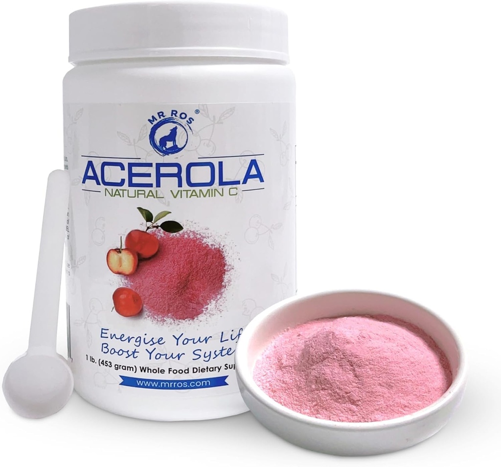 Looduslik C-vitamiin | Acerola kirss Looduslikult kasvatatud pulber 1 Lb (16 Oz - 453 Grams) - päritolu Nobeli auhinna võitja immuunsüsteemi tugevdaja, mitte-GMO kogu toidu C-vitamiini lisa