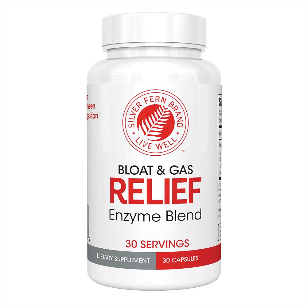 Hõbe Fern Bloat & Gas Relief Digestive Enzyme Blend - 1 pudel = 30 Servings - FODMAP & Bloating Digestion Supplement toleraasi L, pektinaas & More (1 pudel)