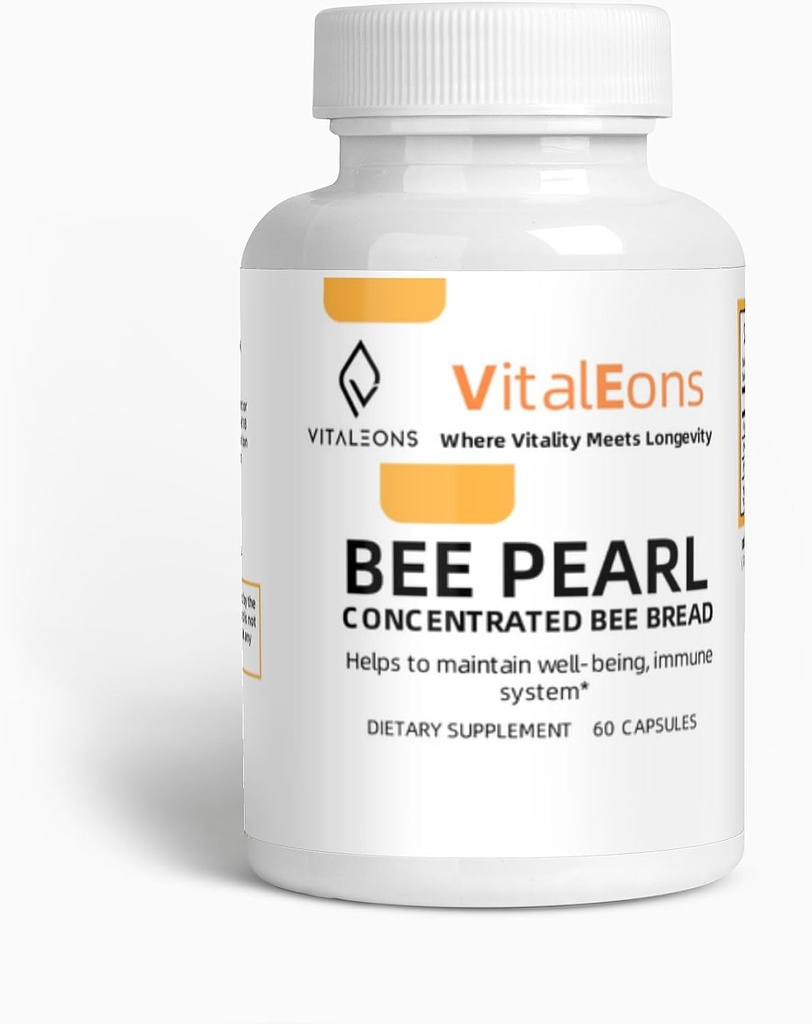 Bee Pollen Supplment - Bee Pollen, Propolis ja Royal Jelly - Vitaleons Bee Pearl - Igal pärlil on vitamiinid, mikroelemendid, polüfenoolid ja antioksüdandid (taimne, 60 kapslit)