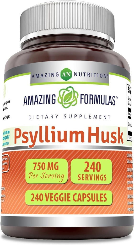 Amazing Formulas Psyllium Husk 750mg Veggie kapslid täiendus | Mitte-GMO | Gluteenivaba | Valmistatud USAs | Sobib taimetoitlastele (240 loend)
