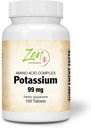 Zen Supplements - Kaalium 99 mg (Aminohape) 100-Tabs - Fluid & Electrolyte Balance Formula - Heart, Närvi ja lihasfunktsiooni tugi
