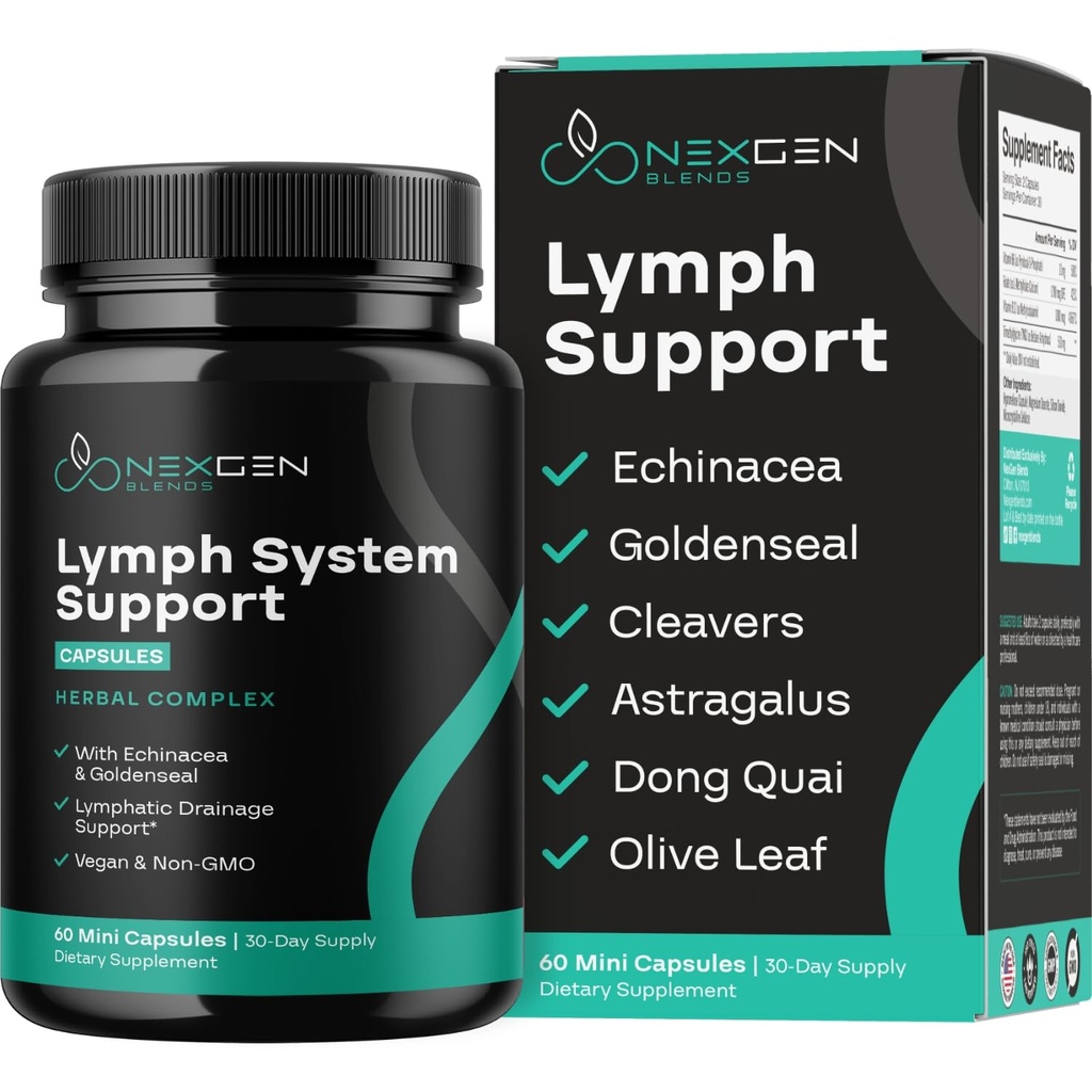 Taimse lümfisüsteemi tugilisa - Lümfaatiline tugikompleks Echinacea Goldenseal Astragalus & Hydroxytyrosol Lymphatic Drainage & Immune Support - Vegan Mitte-GMO gluteenivaba (1 kuu)