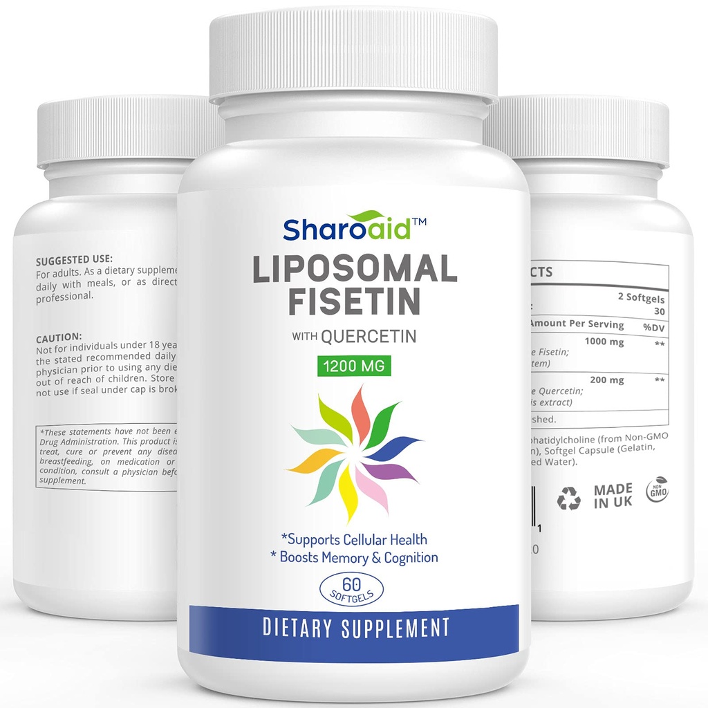 Liposomaalne Fisetin kvertsetiini lisanditega 1200 mg ühe serveerimise kohta , kõrge imendumine Polüfenoolid Antioksüdandid naistele , mehed , mitte- GMO , gluteenivaba , 1 pudel- 60 Softgels