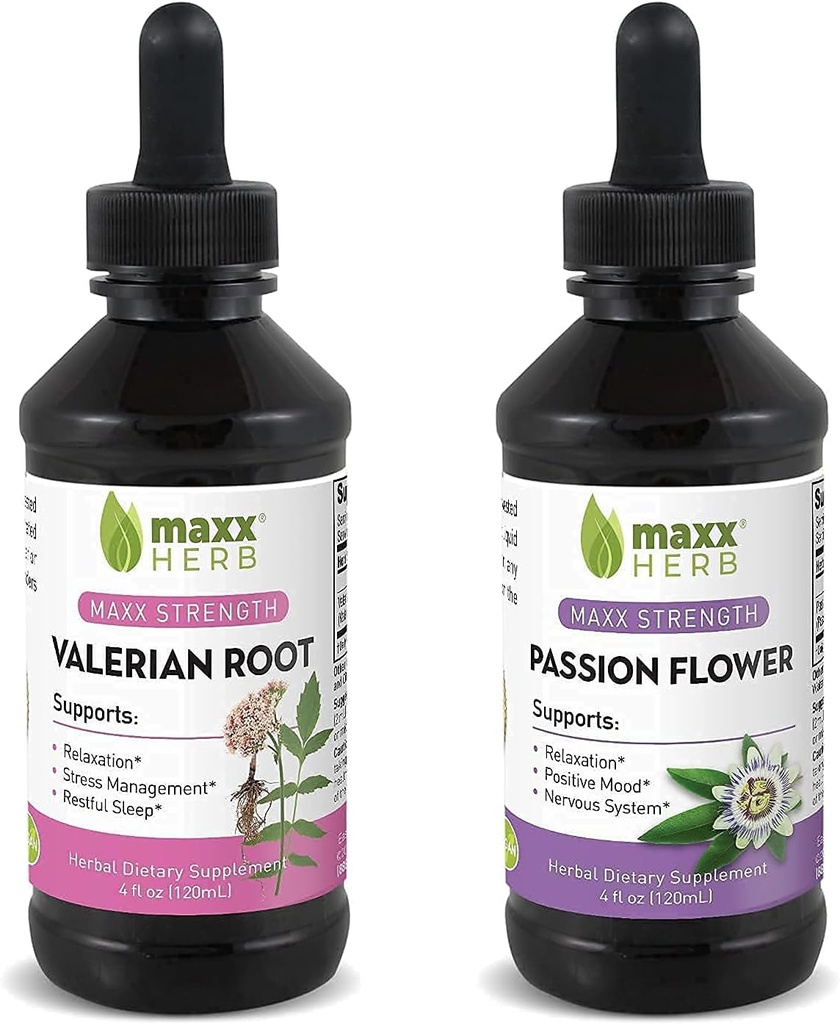 Better Sleep Bundle - Maxx Herb Passion Flower Extract + Valerian Juur Extract - lõõgastumiseks ja stressi juhtimiseks, alkoholivaba - (1 iga) 4 Oz pudelit (60 serveerimist)