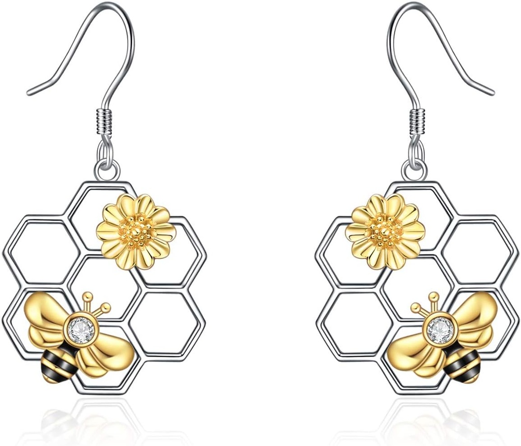 LUHE Bee kõrvarõngad naistele 925 Sterling Silver Bumble kõrvarõngad Honeycomb Honeybee Jewelry Dangle Kingitused naistele