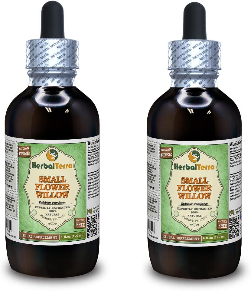 Väike lillepaju (Epilobium parviflorum) glütseriit, kuivatatud ürdi alkoholivaba vedelik ekstrakt (Brändinimetus: HerbalTerra, uhkelt valmistatud USAs) 2x4 fl.oz (2x120 ml)