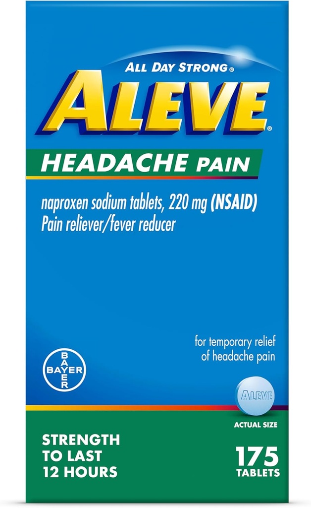 Aleve Peavalu Valu Reliever & Palaviku Vähendaja tabletid, Naproxen Naatrium, peavalu, valuvaigistid täiskasvanutele, Peavalu Valu leevendavad tabletid, 175 Count