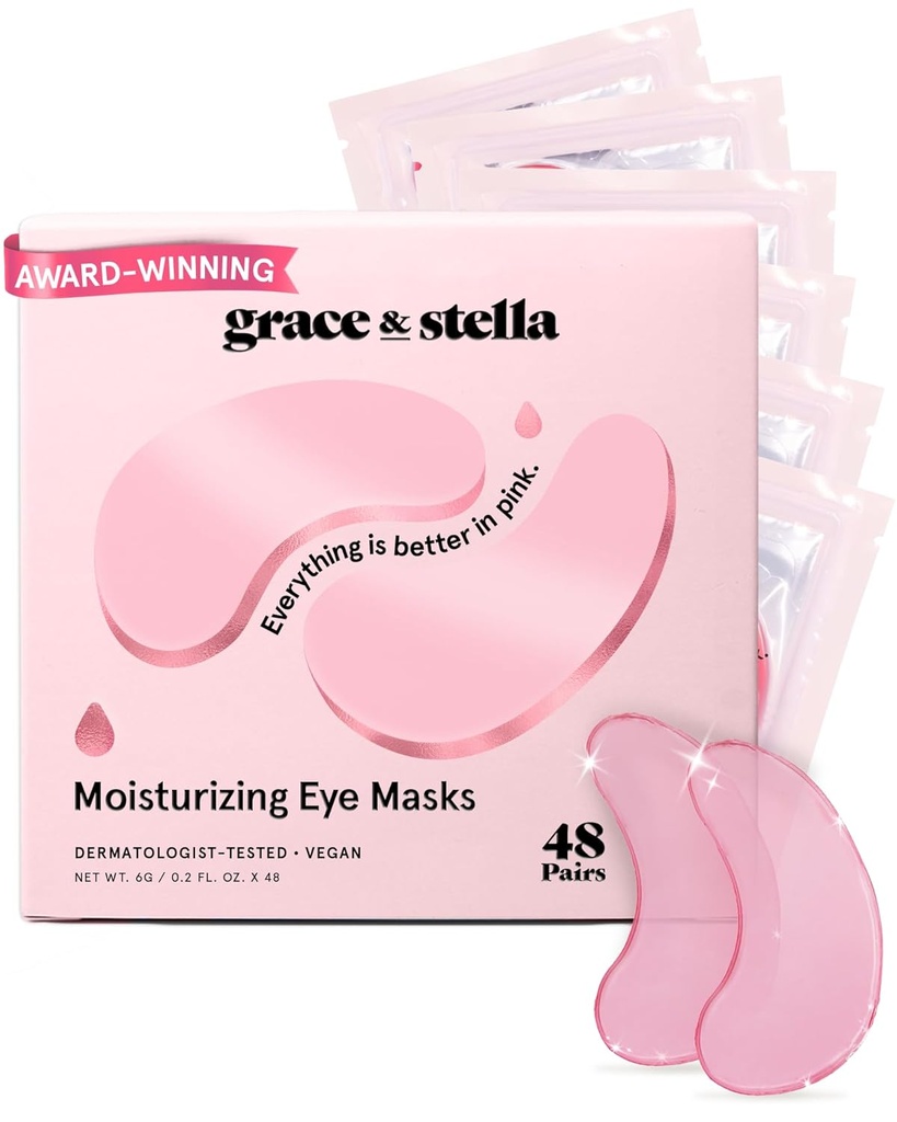 Grace & Stella Award Võitmine Silmade Maski all - Vähendage Tumedaid Ringe, Puffy Eyes, Undereye Bags, Kortsud - Gel Silmade All Patches - Kingitused Tüdruksõbrale - Vegan Julmusevaba Enesehooldus (48 Paari, Roosa)