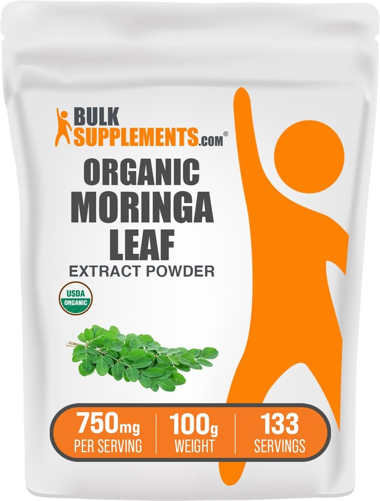 BulkSupplements.com Organic Moringa Extract Pulber - Superfood Supplement, alates Moringa Oleifera - Vegan & Gluten Free, 750mg per Serving, 100 g (3,5 oz) (pakk 1)