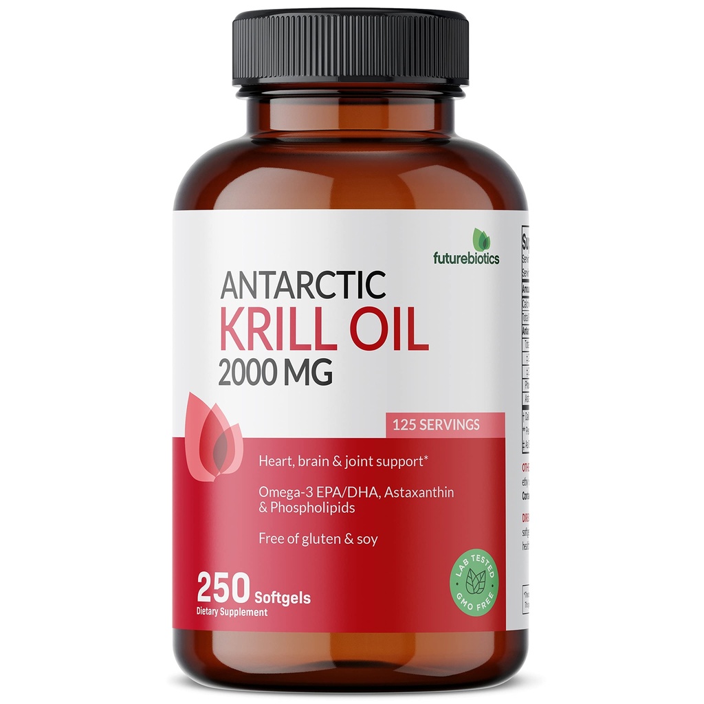 Tulevikubiootikumid Antarktika krillõli 2000mg koos astaksantiini, Omega-3s EPA, DHA ja fosfolipiididega - 100% puhas Premium Krill Oil Raske metall Testitud, Non GMO - 250 Softgels