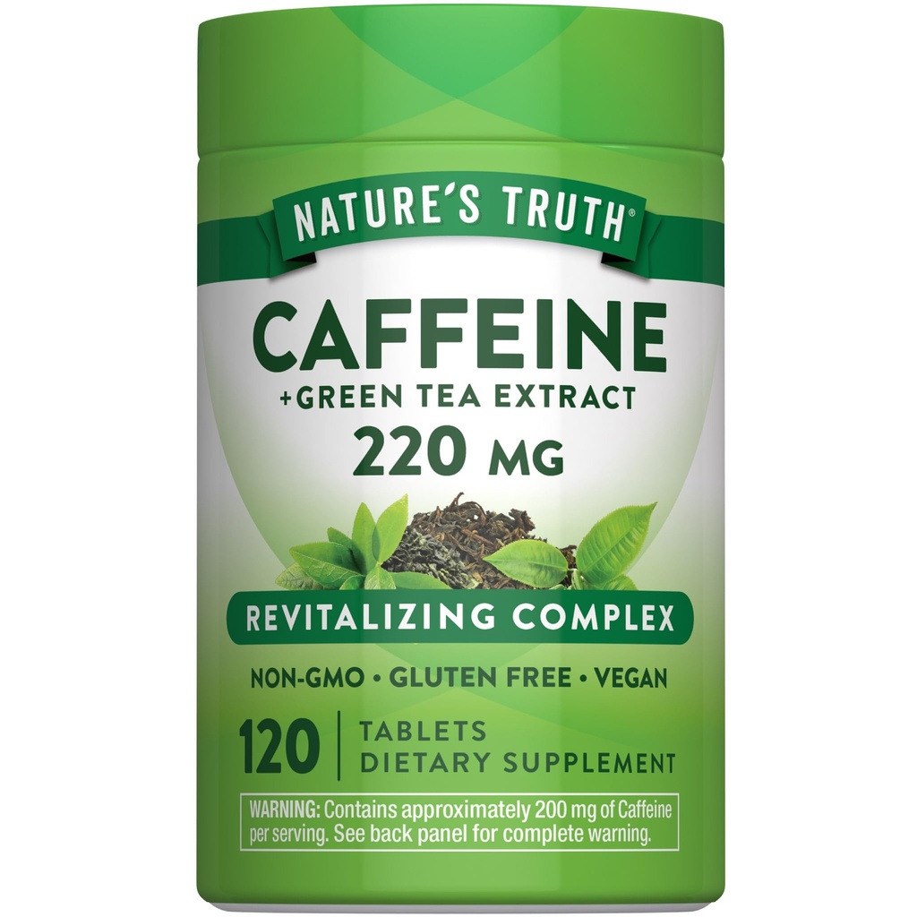Looduse tõde Kofeiini pillid | 220mg | 120 Count | Rohelise tee ekstraktiga | Vegan, GMO-vaba ja gluteenivaba toidulisand
