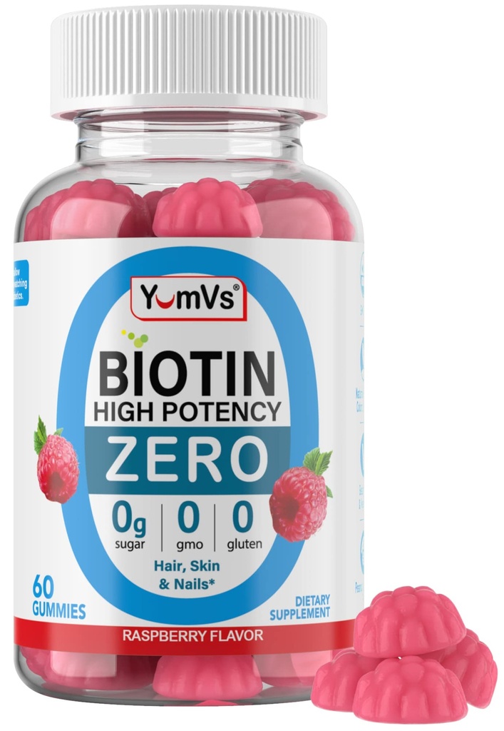 Biotin Gummies Sugar Free - 5000 mcg kõrge potentsi biotiin juustele, nahale ja küüntele - nullsuhkrut, mitte-GMO, gluteenivaba, vegan Vaarika Gummies - 60 Count