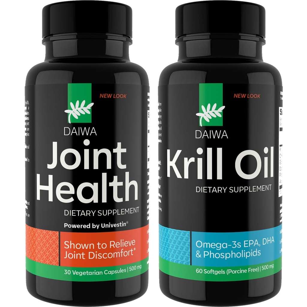 Daiwa Joint ja Krill Oil Supplement Pack - Omega 3 Krill õli kapslid taimse segu, 2-in-1 valem