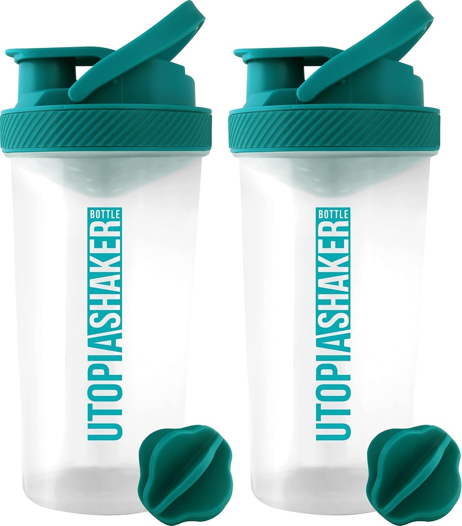 Utopia Home Protein Shaker Pudel - (Pakk 2) 28-Ounce Shaker pudelid Valgusegud - Fitness Sport Klassikaline Valgu Segaja Pudel (Selge / Teal)