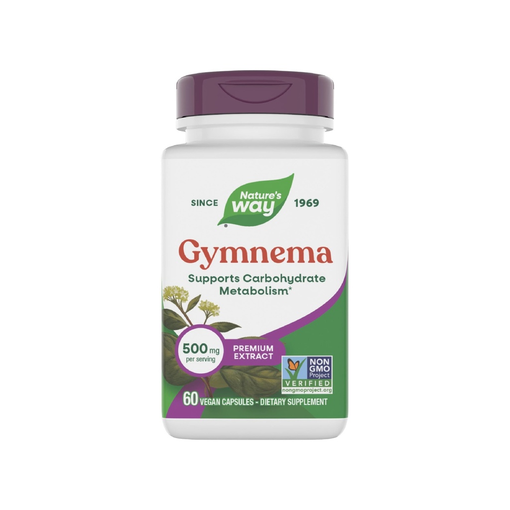 Nature's Way Gymnema Premium ekstrakt, toetab süsivesikute ainevahetust *, 500 mg ühe serveerimise kohta, mitte-GMO projekt kontrollitud, 60 vegankapslit (pakendamine võib varieeruda)
