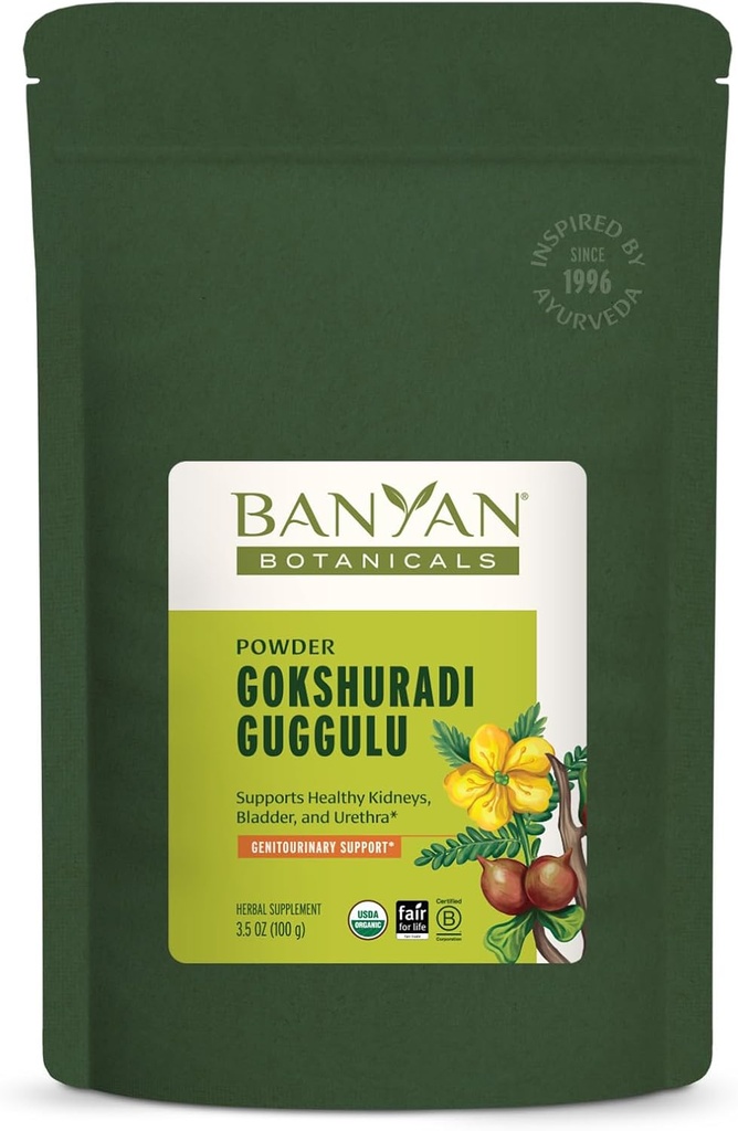 Banyan Botanicals Gokshuradi Guggulu pulber – orgaaniline Ayurveda täiendus koos Guggulu & Gokshuraga – tervisliku kuseteede ja neerude toetamiseks * – 3,5 oz – mitte-GMO jätkusuutlikult hangitud vegan