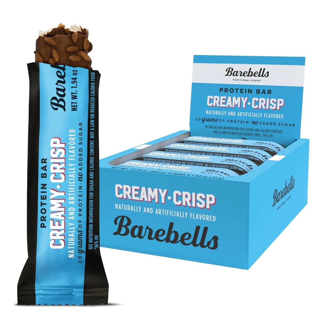 Barebells Protein Bars Creamy Crisp - 12 krahv, 20 g kõrge valgusisaldusega ravi - šokolaadi toitumisbatoon 1 g kogusuhkruga - On-The-Go hommikusöök või post-workout Snack