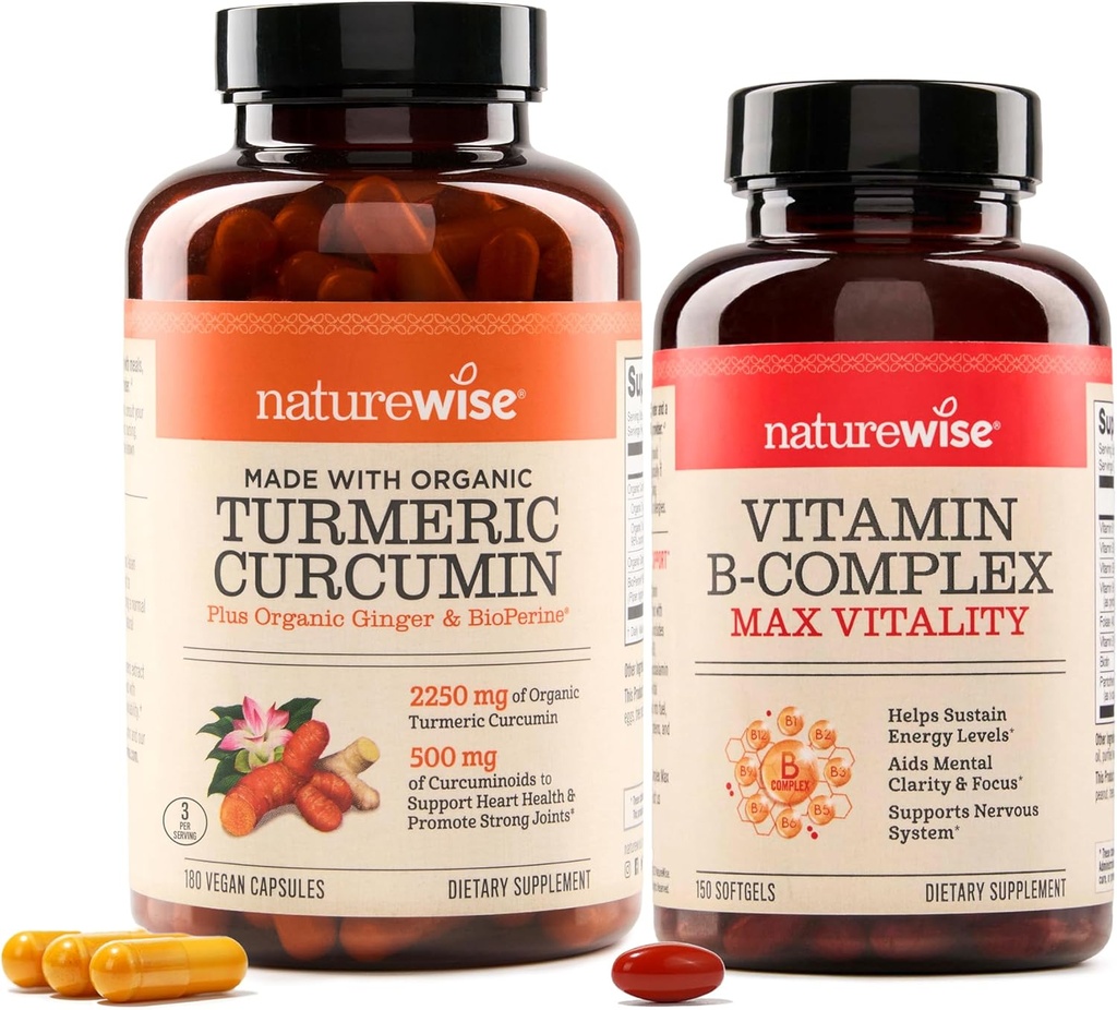 NatureWise kurkumiin Kurkumiin 2250 mg ja B-vitamiini kompleks naistele ja meestele - 150 softgeeli Rakuenergia Vaimne selgus