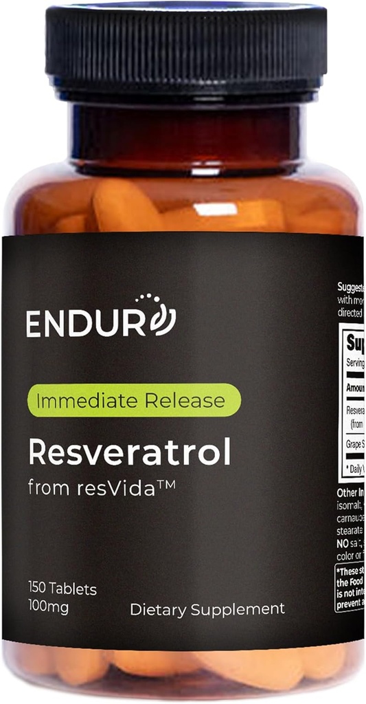 Endur Resveratrool, Tervislik Vananemine ja Kardiovaskulaarne Toetus Lisa, Kiirvabastus Antioksüdant Viinamarjade Naha Ekstrakt, Gluteenivaba, 100mg (150 tabletti)