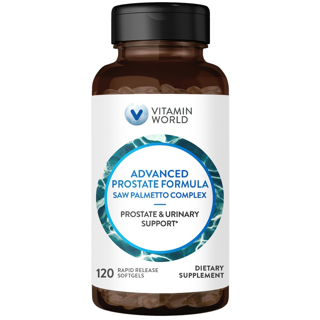 Vitamiin World Advanced eesnäärme valem Saw Palmetto kompleks 120 Softgels, toetab eesnäärme tervist, kuseteede tervist, kiiret vabastamist, gluteenivaba