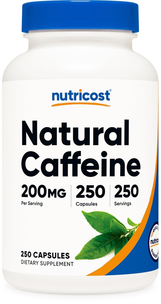 Looduslik kofeiin 200mg, 250 taimetoitlast kapslit - gluteenivaba, mitte-GMO