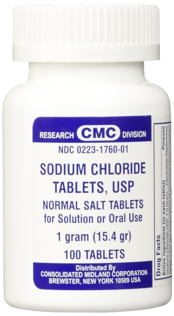 Naatriumkloriidi tabletid 1 Gm, USP Normaalsed soolatabletid - 100 tabletti