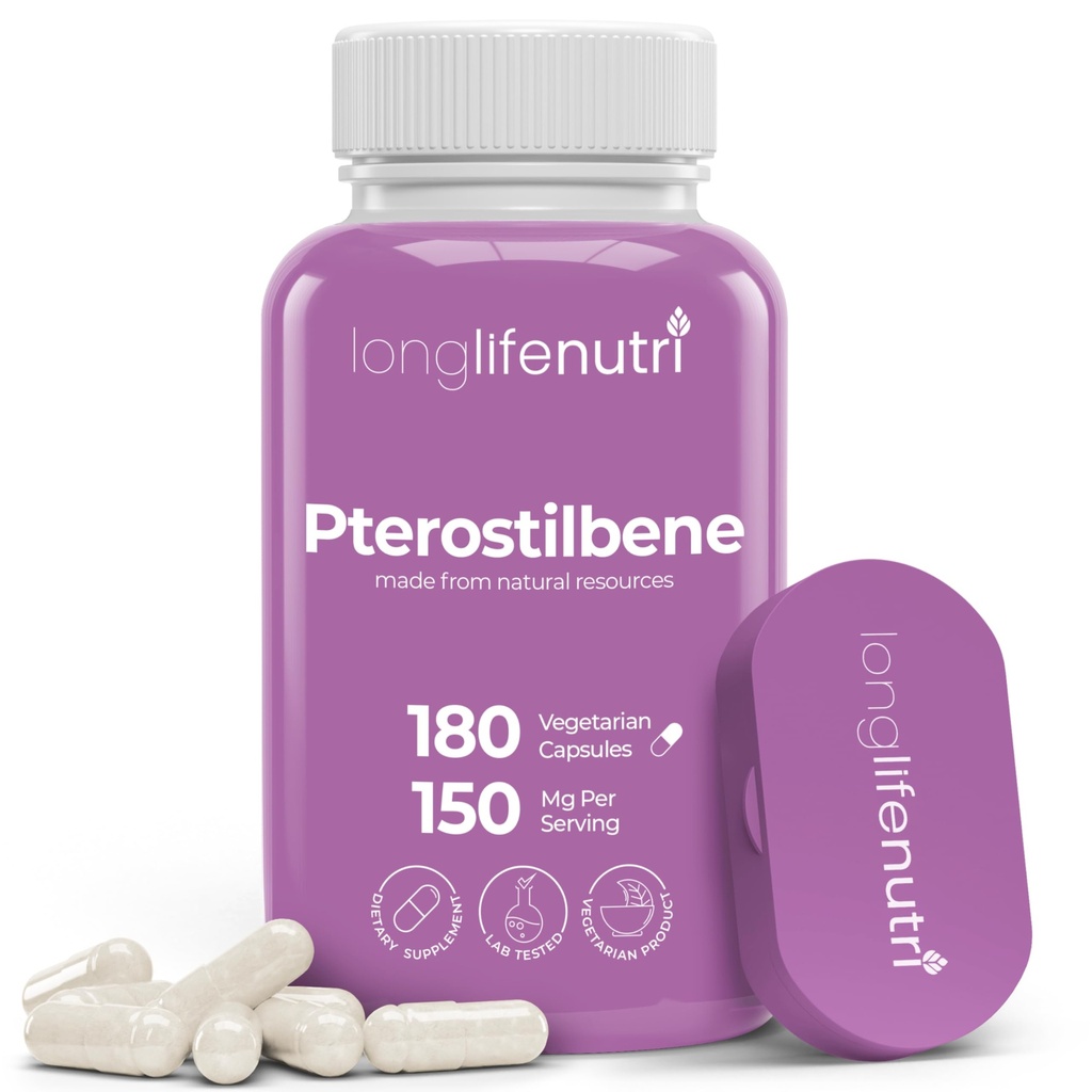 Pterostilbene Täiendus 150mg, Elevate Cellular Energy, 180 Vegan Kapslid, 3 kuu Tarne, Puhas Orgaaniline Pterostilbene Ekstrakt, Valmistatud USAs, Non GMO, Clean Label, Lihtne Neelamine Antioksüdant Toetus