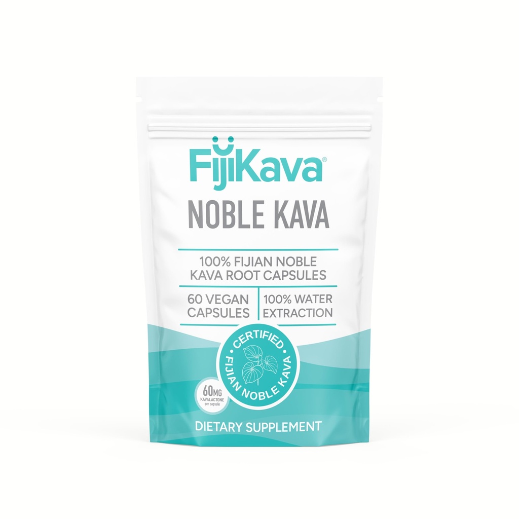 FijiKava Noble Kava Kapslid, 600mg Kavalactone Per Serving, Natural Lõõgastav & Sleep Support Supplement, Vegan & Non-GMO, 60-Count, Premium Piper Methysticum Extract Calm & Stress Relief