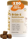 8-in-1 multivitamiini koera täiendus Larry | Süda, seedimine, maks, nahk, mantel ja ühine tugilisa koertele | vitamiinide, mineraalide, oomegade ja glükosamiini kondroitiiniga | 120 pehmed närid