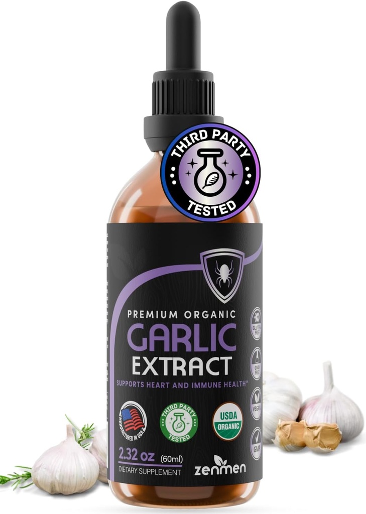 Zenmen Organic Garlic Cloves Extract (lõhnav tinktuur) - Immune Support, allikas antioksüdante - 2,32 oz / 60 ml, Vegan, toodetud USAs
