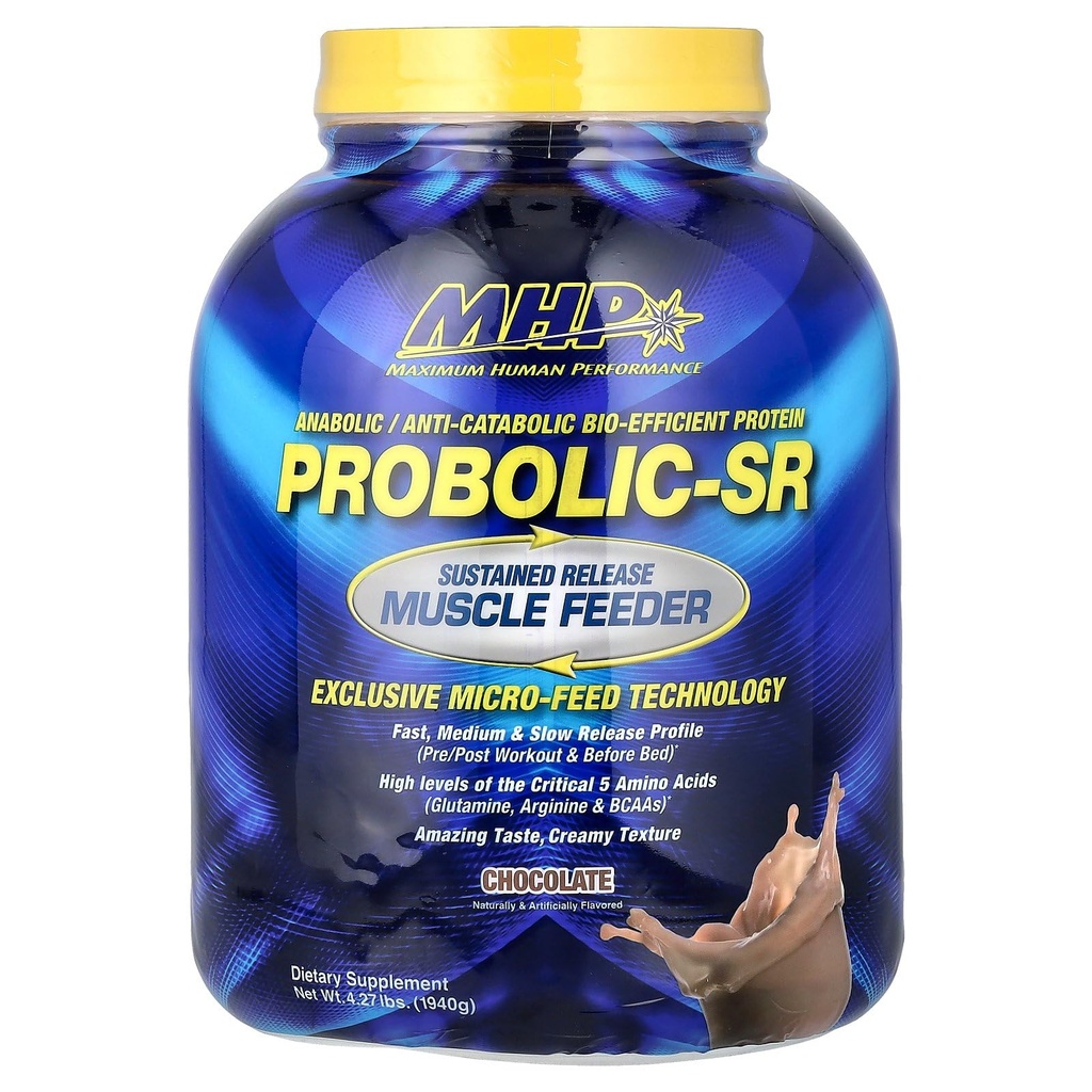 Maksimaalne inimese jõudlus Probool-SR Püsiv vabanemine Valgupulber, 24 g valk, BCAA-d, glutamiin, arginiin, eeltreening, post-workout, öine valk, 4 lbs, 52 serveerimist, šokolaad