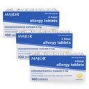 MAJOR 4 Mg Allergiatabletid - Klorfeniramiin Maleaat 4-tunnine allergia meditsiin - Antihistamiin aevastamise, sügelevate vesiste silmade, sügeleva kurgu ja runny nina leevendamiseks - 100 loend (3 pakend)