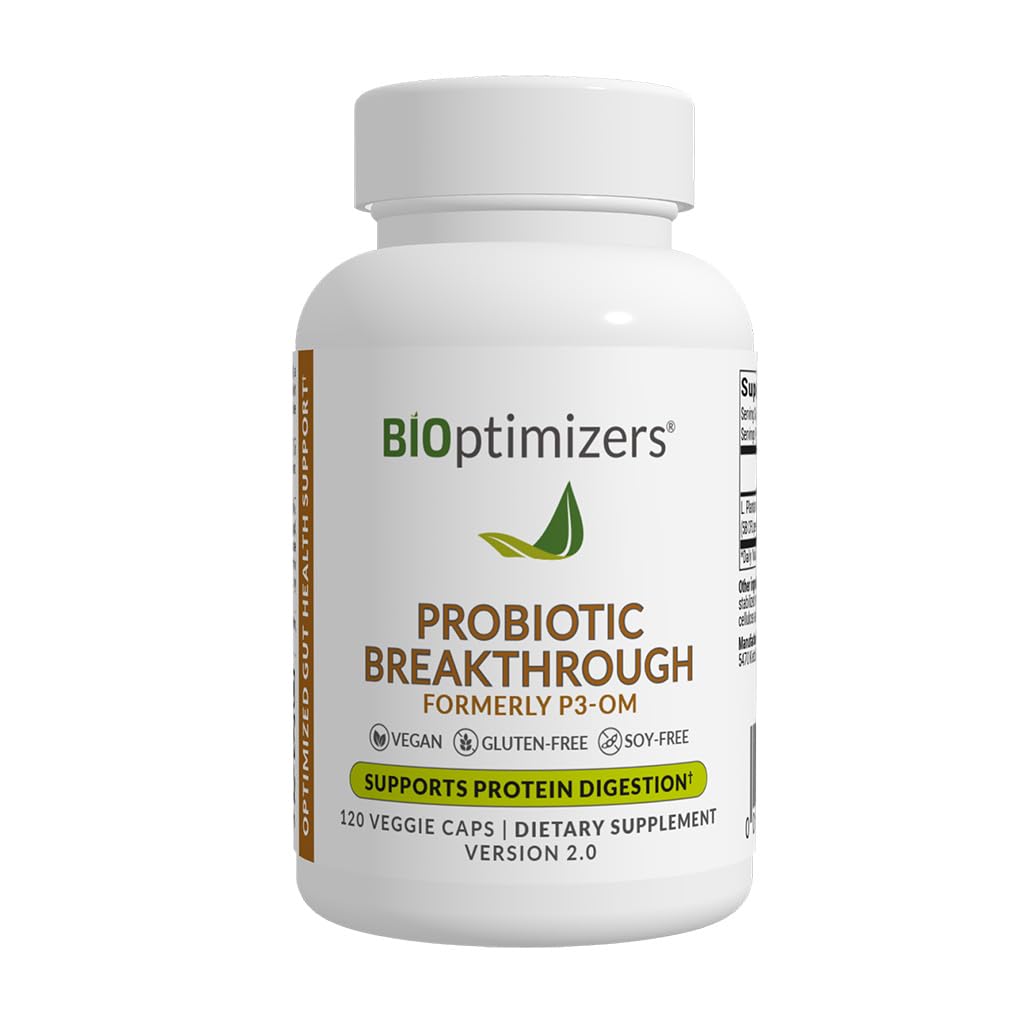 BiOptimizers Probiootiline läbimurre - Lactobacillus Plantarum OM Probiootikumid ja prebiootikumid Terviselisa soolestikule, seedetraktile ja immuunsüsteemile Probiootikumid naistele Meestele Eakad - 120 Vegankapslit