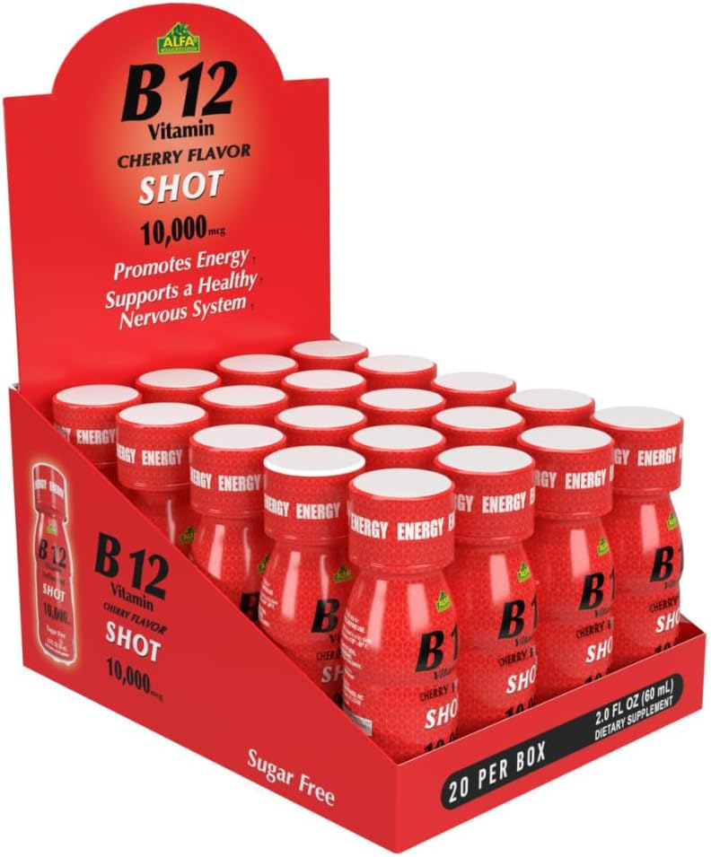 ALFA VITAMINS B12 Vitamiin Shot 10000 MCG Kõrgeim potentsi - suhkruvaba, kofeiinivaba - energia Shot (2,0 FL OZ pudel) 20 Pack