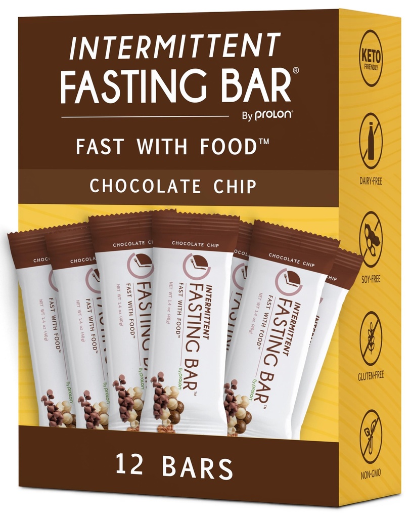 Prolon Fasting Bars | 5 g valku, 7 g kiudainet | Keto-sõbralik, gluteenivaba, piimavaba, taimepõhine | Toitumine vahelduva paastumise jaoks | Formuleeritud, et mitte murda oma kiire | šokolaadikiip (12 krahv)