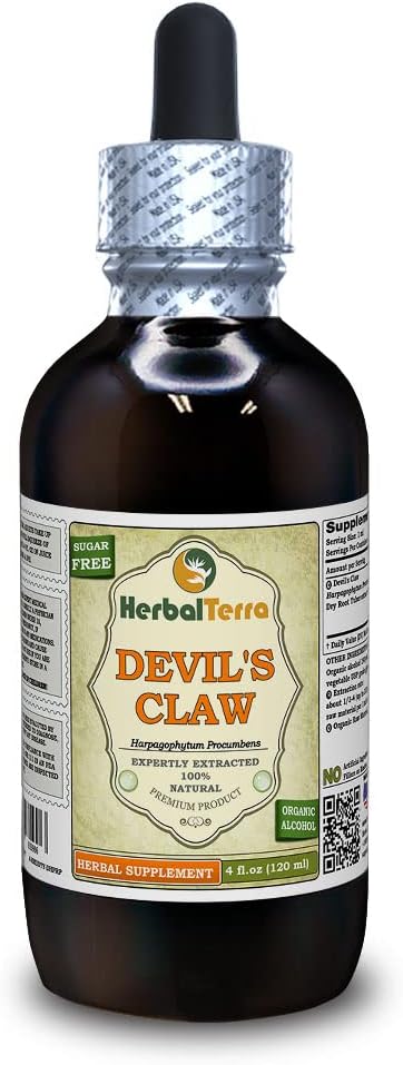 Devil's Claw (Harpagophytum Procumbens) Tinktuur, orgaaniline kuivatatud juurevedeliku ekstrakt (kaubanimi: HerbalTerra, Proudly Made in USA) 4 fl.oz (120 ml)