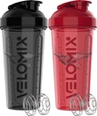 VELOMIX - 2 Pack- 28 oz Proteiin Shaker pudelid valgusegudele - 2x Wire Whisk | Leak Proof Shaker Cups valgu raputamiseks | Proteiin Shaker Bottle Pack | Shakers for Protein Shakes - Black & Red
