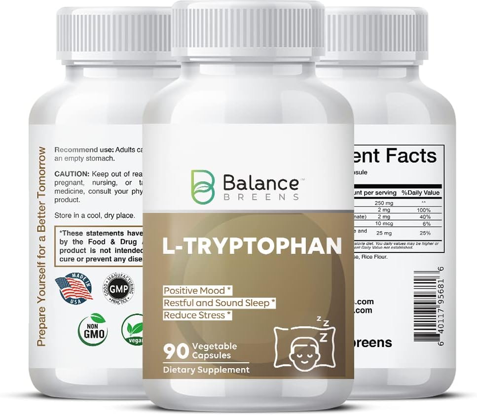 L-trüptofaan 250mg, 90 Veg kapslid - täiendus rahulikku und ja lõõgastust