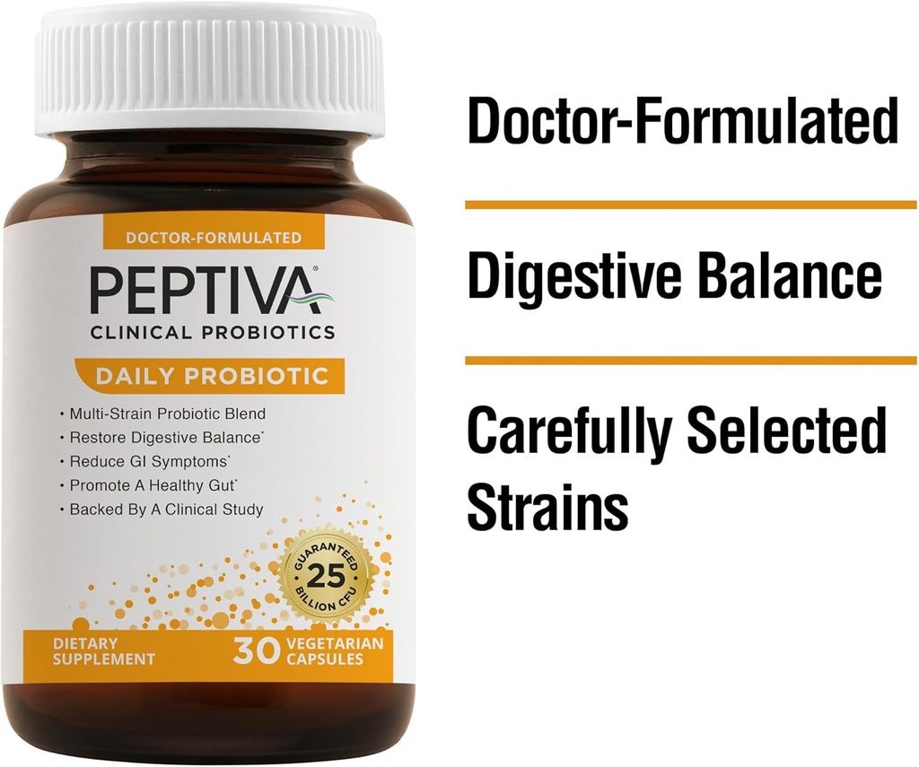Peptiva päevane probiootikum, 25 miljardit CFU, mitmetüvelised probiootikumid, Lactobacillus Acidophilus, Bifidobacterium, seedetrakti tugisammas - 30 loend