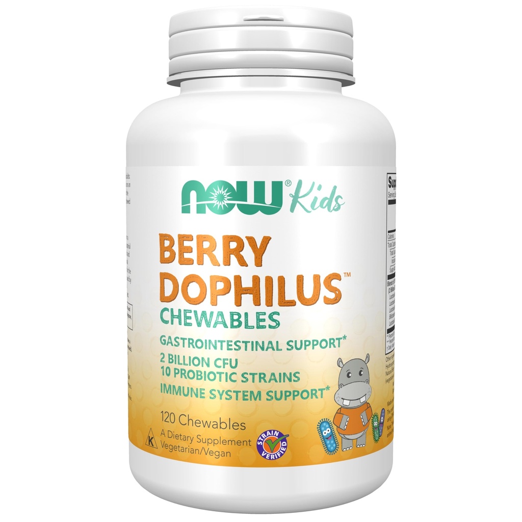 NOW Foods Supplements, BerryDophilus TM koos 2 miljardi, 10 probiootilise tüvega, ksülitool magustatud, tüvi kinnitatud, 120 närimiskõlblikku, pakend võib erineda