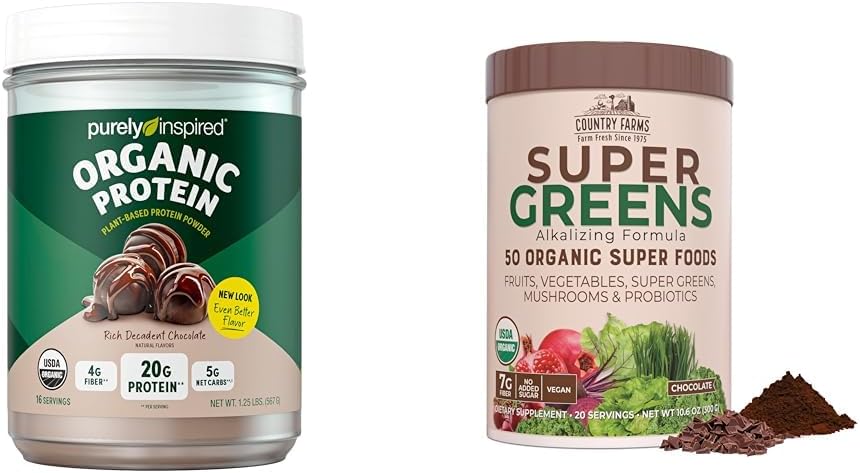 Puhtalt inspireeritud orgaanilise valgu pulber ja riigi talud Super Greens Drink Bundle (16+20 Servings)