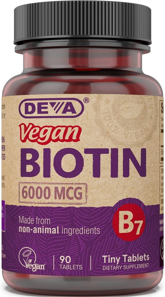 DEVA Vegan Biotin Supplement 6000 mcg – lihtsalt neelata vitamiin B7, väikesed tabletid, 90 Count
